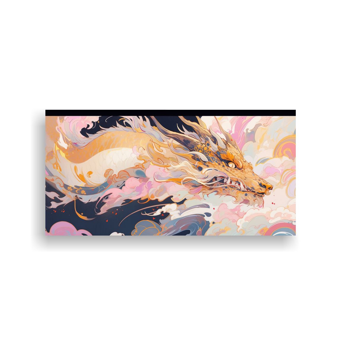 GENERICO - Pintura Armoniosa Dragón En Tonos Pastel Y Oro 60x30 Cm