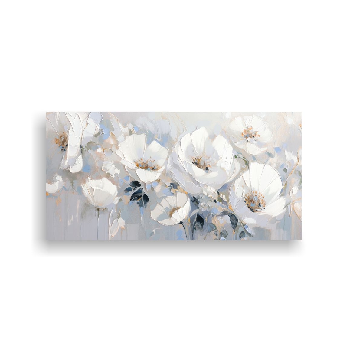 GENERICO - Pintura De Flores Blancas Y Plateadas En Lienzo 60x30 Cm