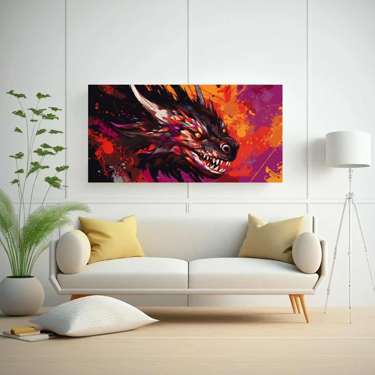 GENERICO - Cuadro Acuarela Impactante Dragón En Colores 100x50 Cm.