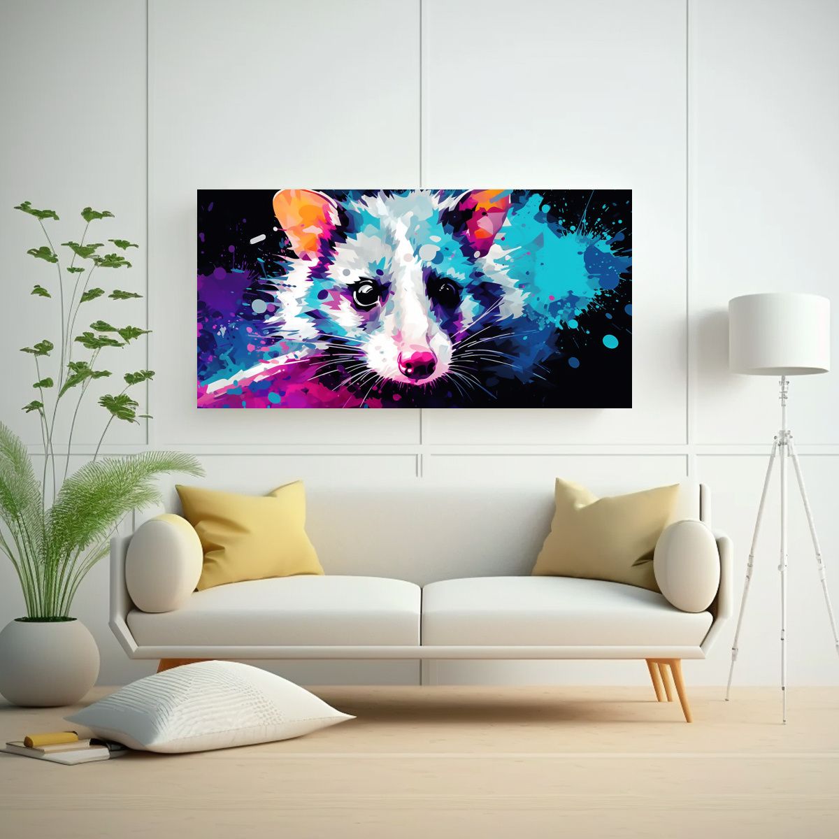 GENERICO - Cuadro Decorativo Neo Pop Art Opossum En Colores 60x30 Cm