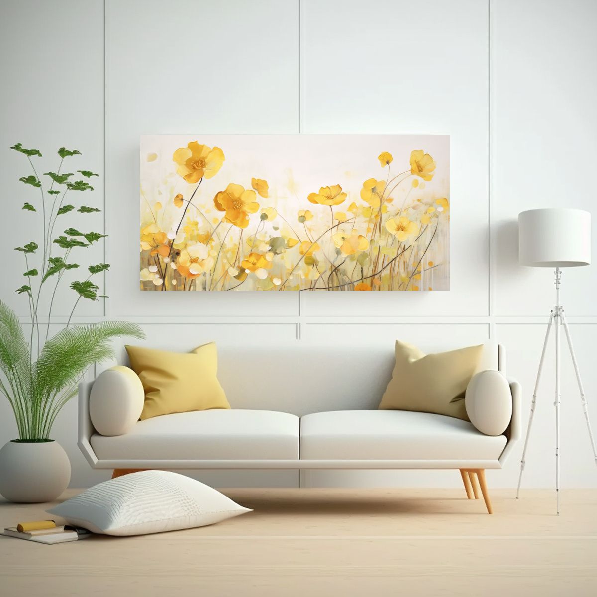GENERICO - Pintura Abstracta De Lienzo En Colores Amarillo Y 100x50 Cm