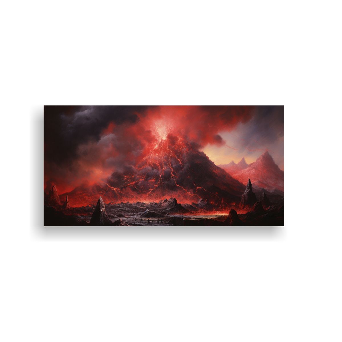 GENERICO - Pintura Abstracta De Volcán Con Colores Rojos En 80x40 Cm.