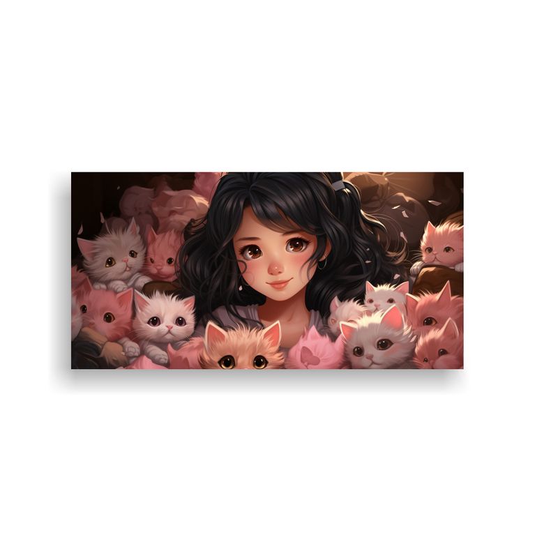 GENERICO - Pintura En Lienzo De Lindos Gatitos Estilo Anime 100x50 Cm