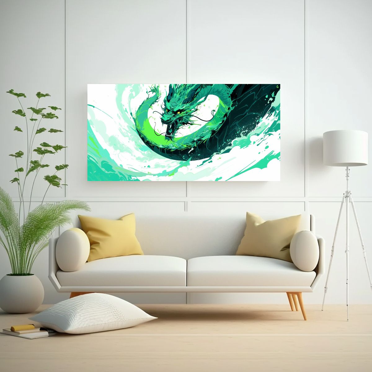 GENERICO - Cuadros Modernos Para Cocina Dragón En Verde Y 100x50 Cm.