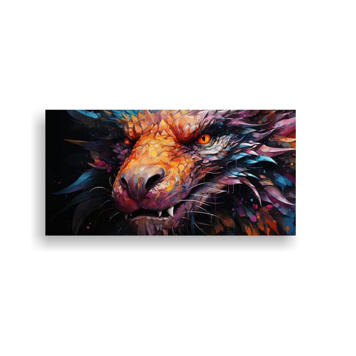 GENERICO - Cuadro Moderno Dragón En Colores Arcoíris 60x30 Cm