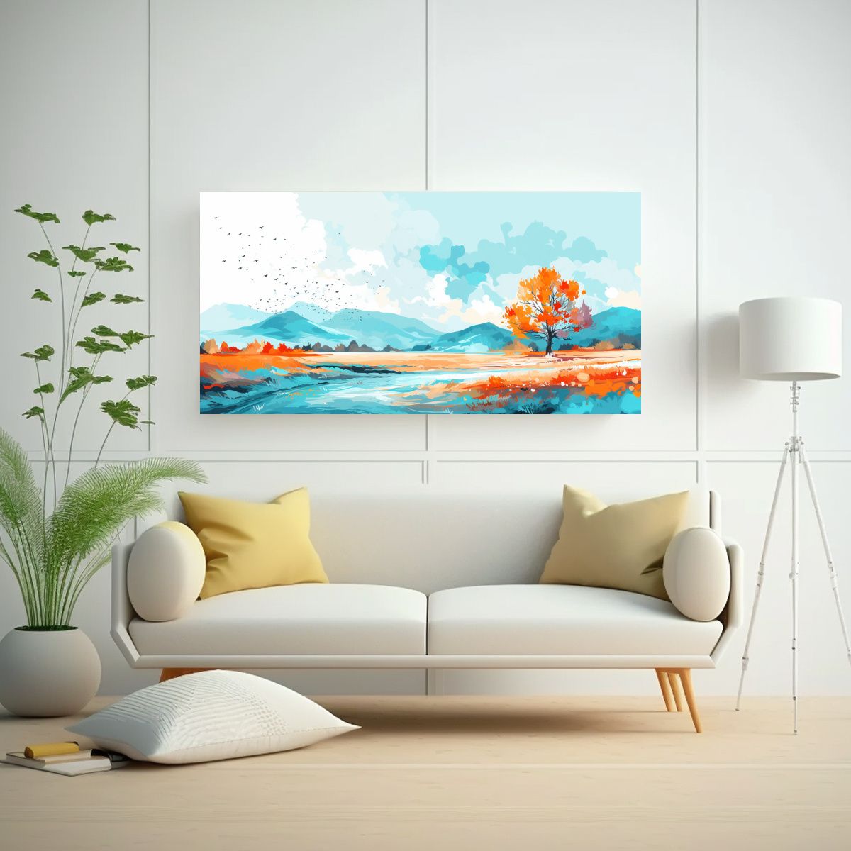 GENERICO - Paisaje Otoñal Con Colores Turquesa En Cuadro 100x50 Cm