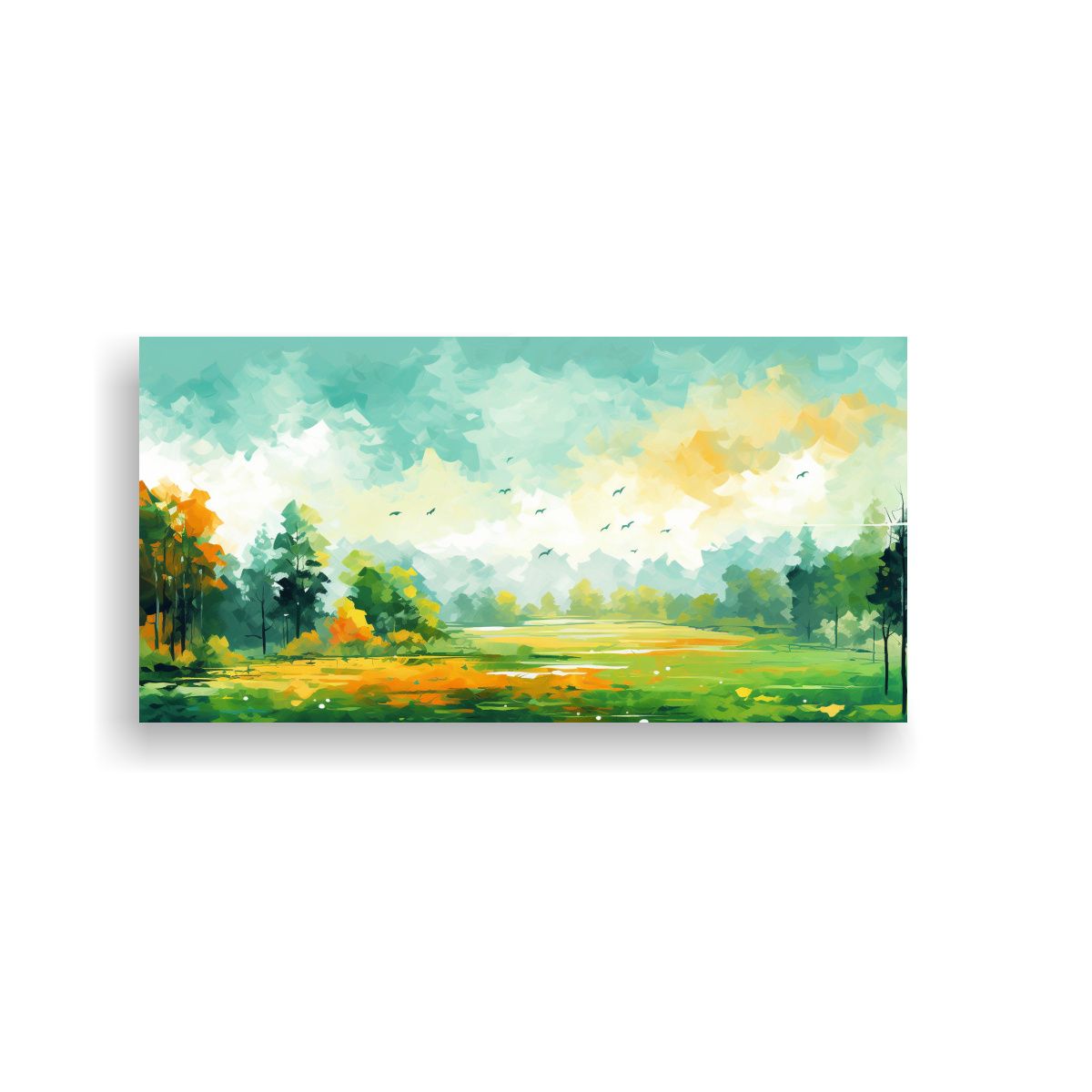 GENERICO - Paisaje Otoñal Con Tonos Verdes En Arte Pop Neo 60x30 Cm