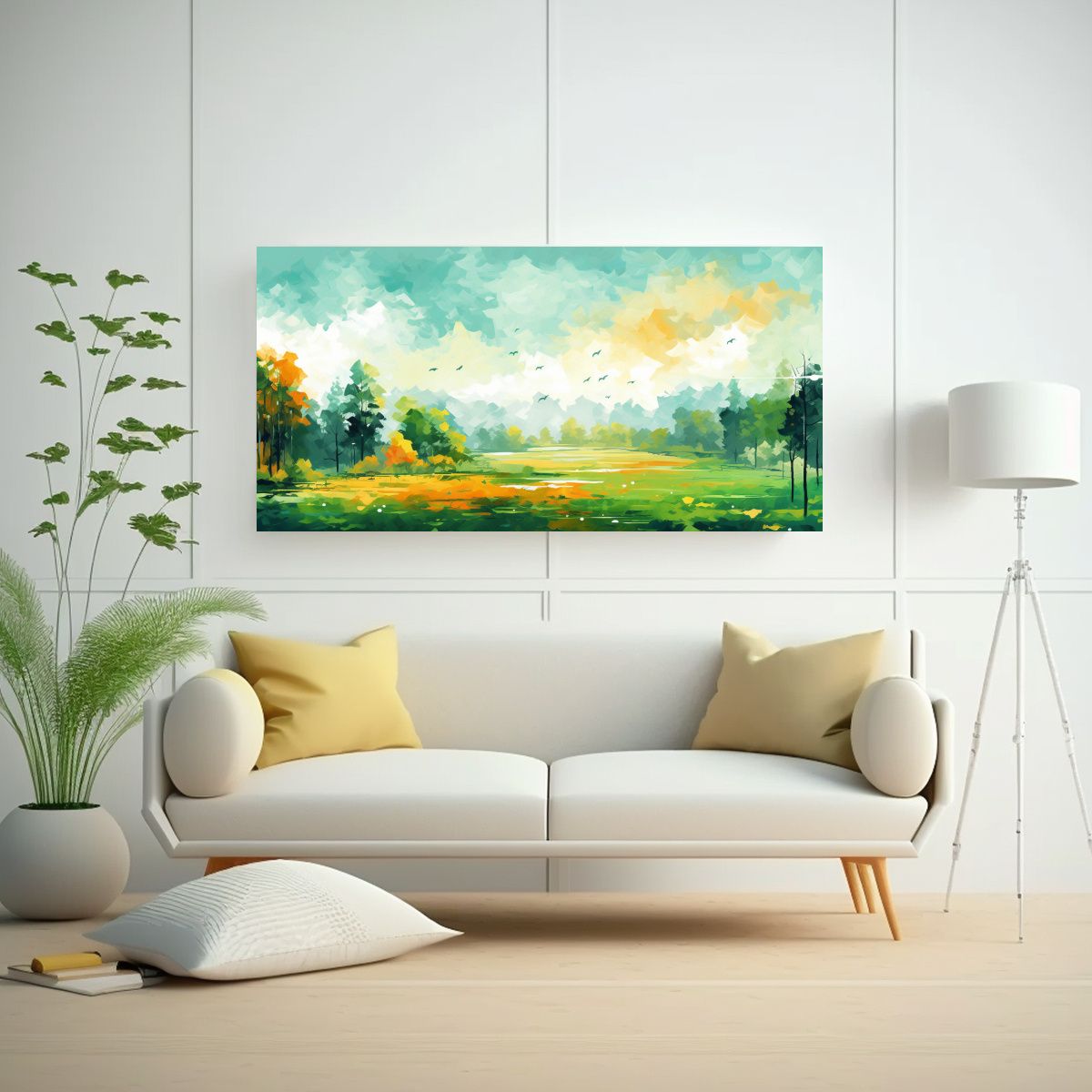 GENERICO - Paisaje Otoñal Con Tonos Verdes En Arte Pop Neo 60x30 Cm