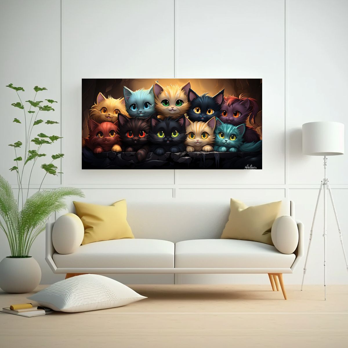 GENERICO - Pintura Hermosa De Gatos De Colores En Una Pila 80x40 Cm