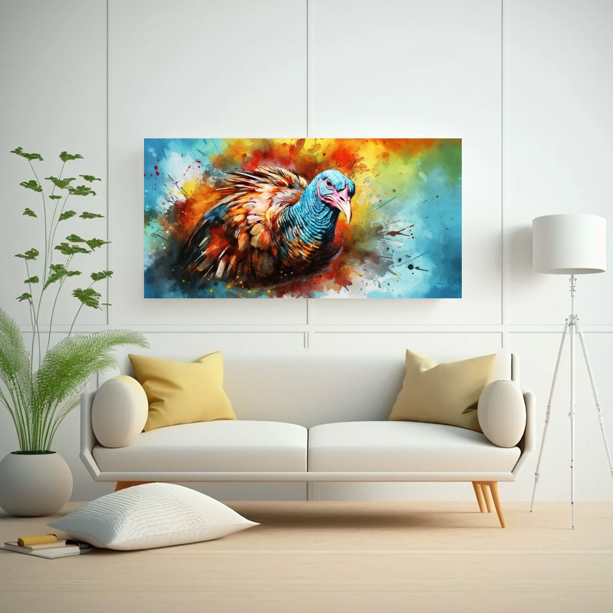 GENERICO - Pintura En Tela Estilo Acuarela Pavo Multicolor 21 80x40 Cm