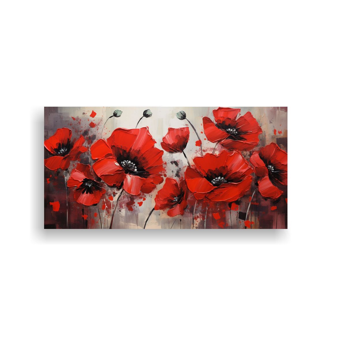 GENERICO - Pintura En Lienzo De Flores En Colores Rojo Y 80x40 Cm