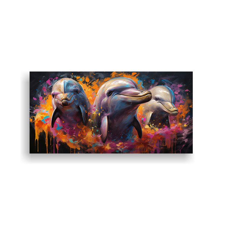 GENERICO - Cuadro Original De Arte Vintage Delfines En 80x40 Cm