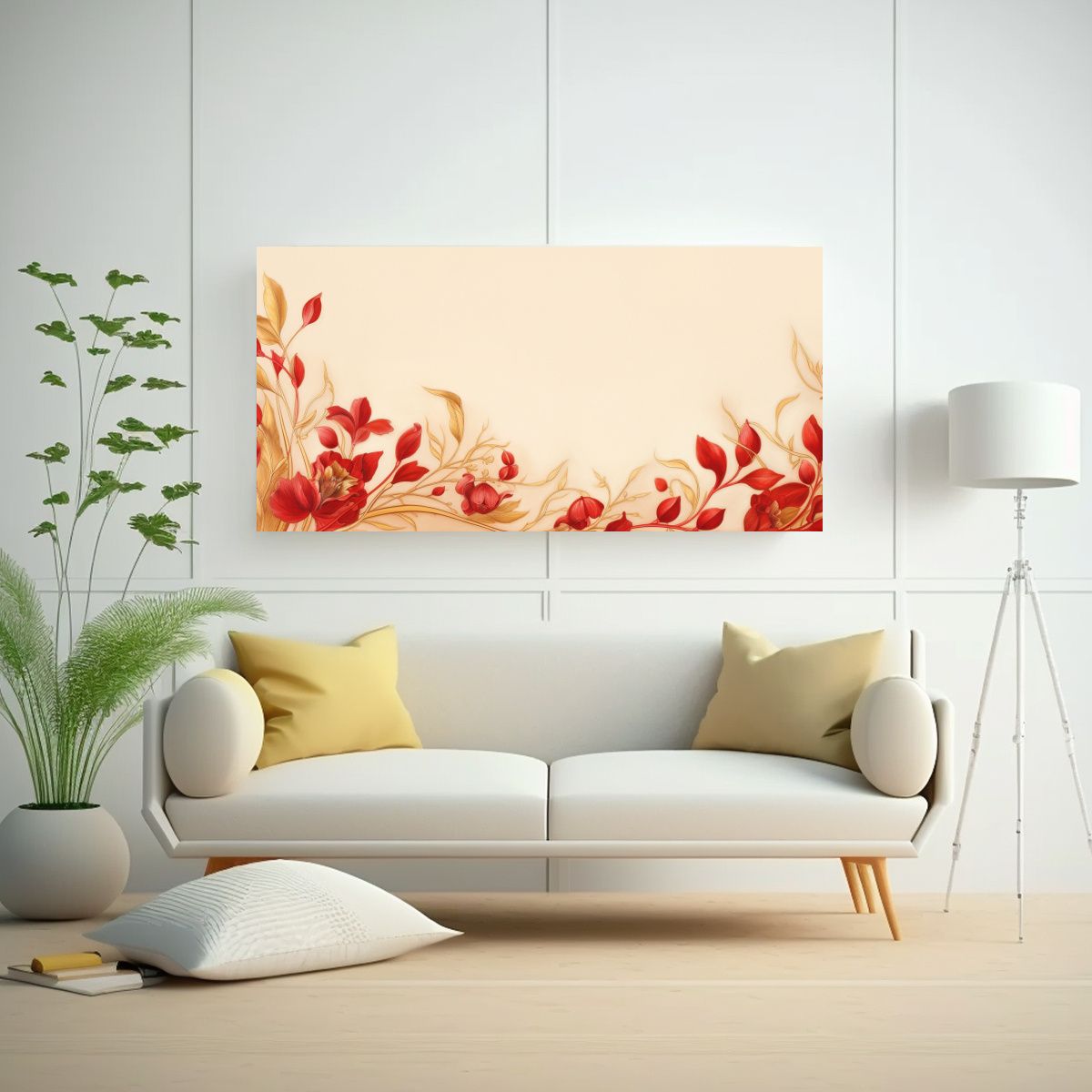 GENERICO - Dibujo Abstracto Floral Rojo Y Dorado Estilo 80x40 Cm