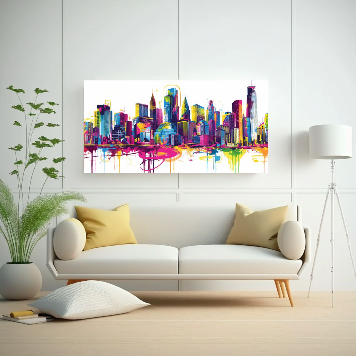 GENERICO - Pintura Floral Futurista Spray Art De Ciudad 100x50 Cm.