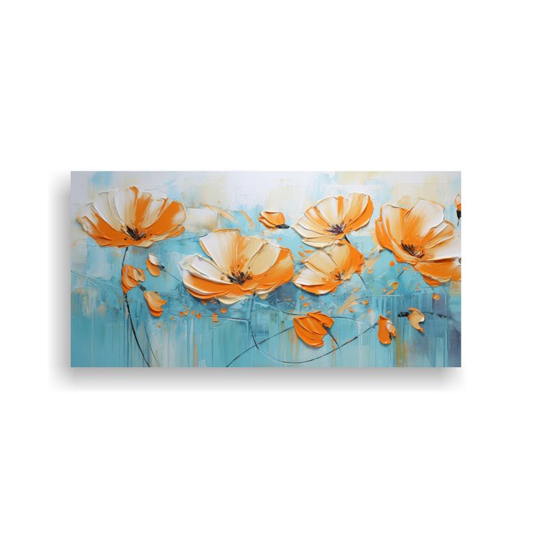 GENERICO - Cuadro De Flores Exclusivo En Turquesa Y Naranja 60x30 Cm