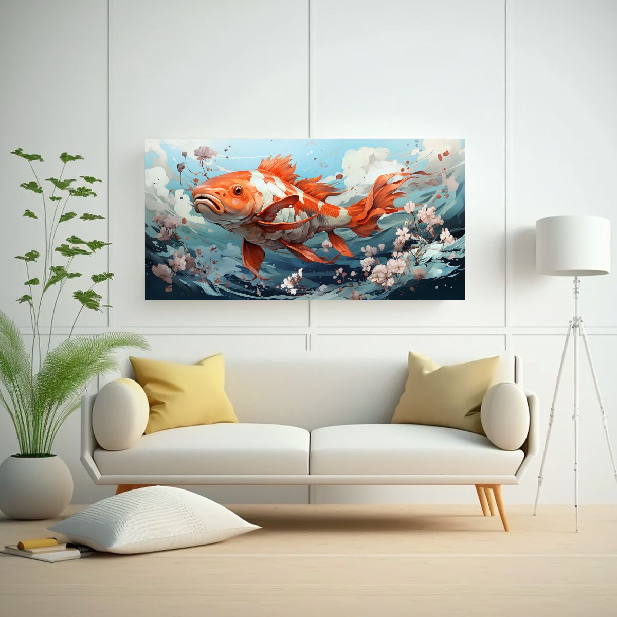 GENERICO - Cuadro Decorativo Koi En Colores Menta Estilo 80x40 Cm