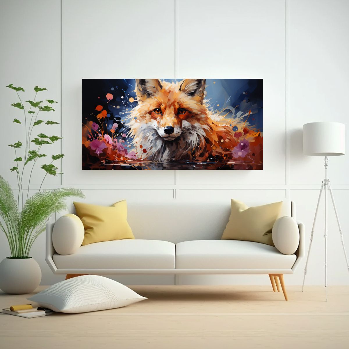 GENERICO - Pintura De Zorro En Colores Ricos Y Burdeos Arte 60x30 Cm