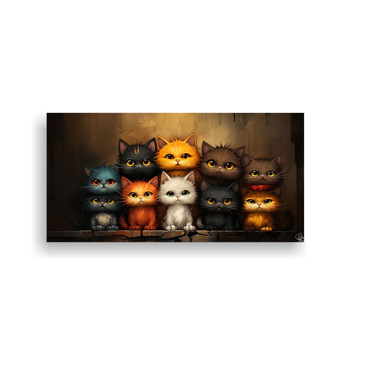 GENERICO - Cuadro De Gatos De Colores Sobre Fondo Naranja 80x40 Cm