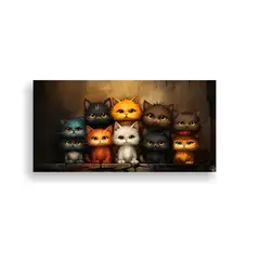 GENERICO - Cuadro De Gatos De Colores Sobre Fondo Naranja 80x40 Cm