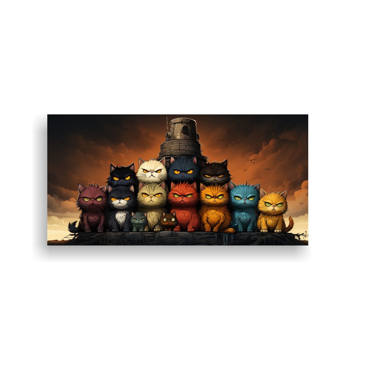 GENERICO - Cuadro Gatos De Colores Sobre Fondo Naranja 100x50 Cm.