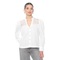 BLUSA MANGA LARGA BRODERY ABOTONADA EN DELANTERO Y APLICACION