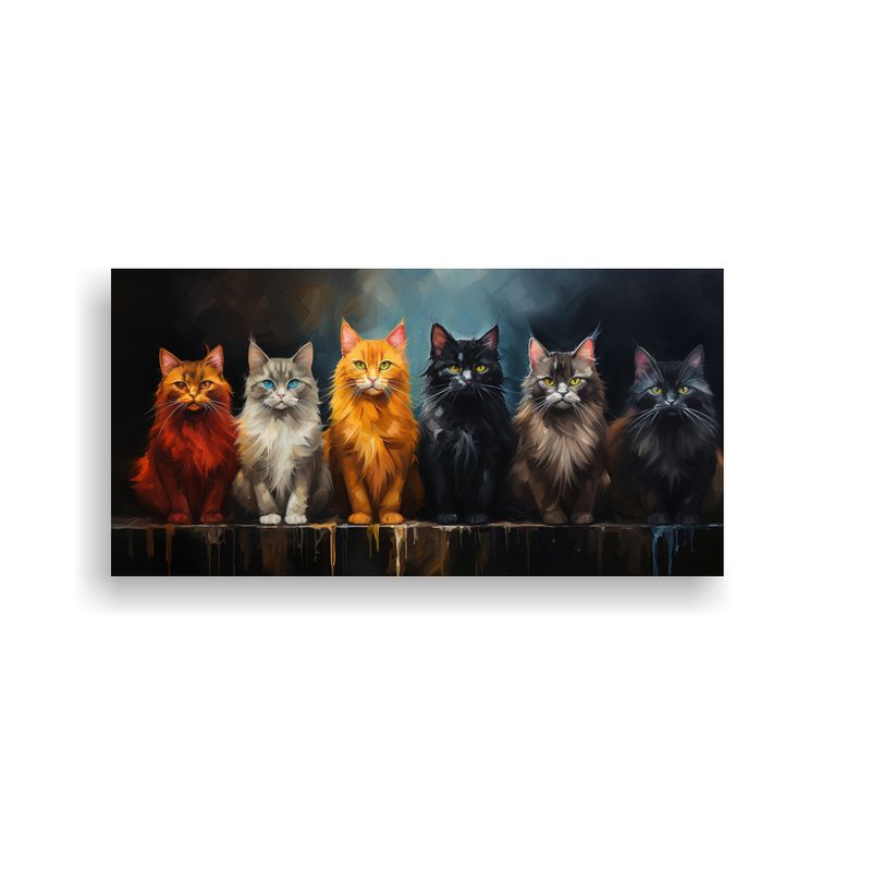 GENERICO - Cuadro Lienzo Gatos Sentados En Pila Mirando 80x40 Cm