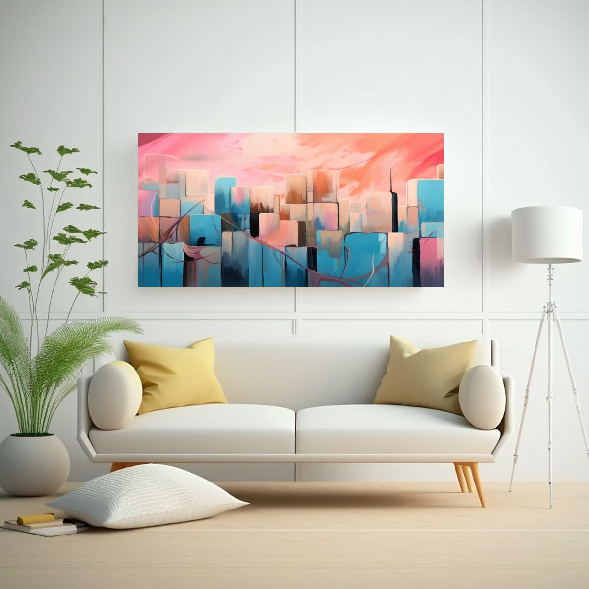 GENERICO - Pintura Con Ventanas En Valla Lienzo Tonos 100x50 Cm