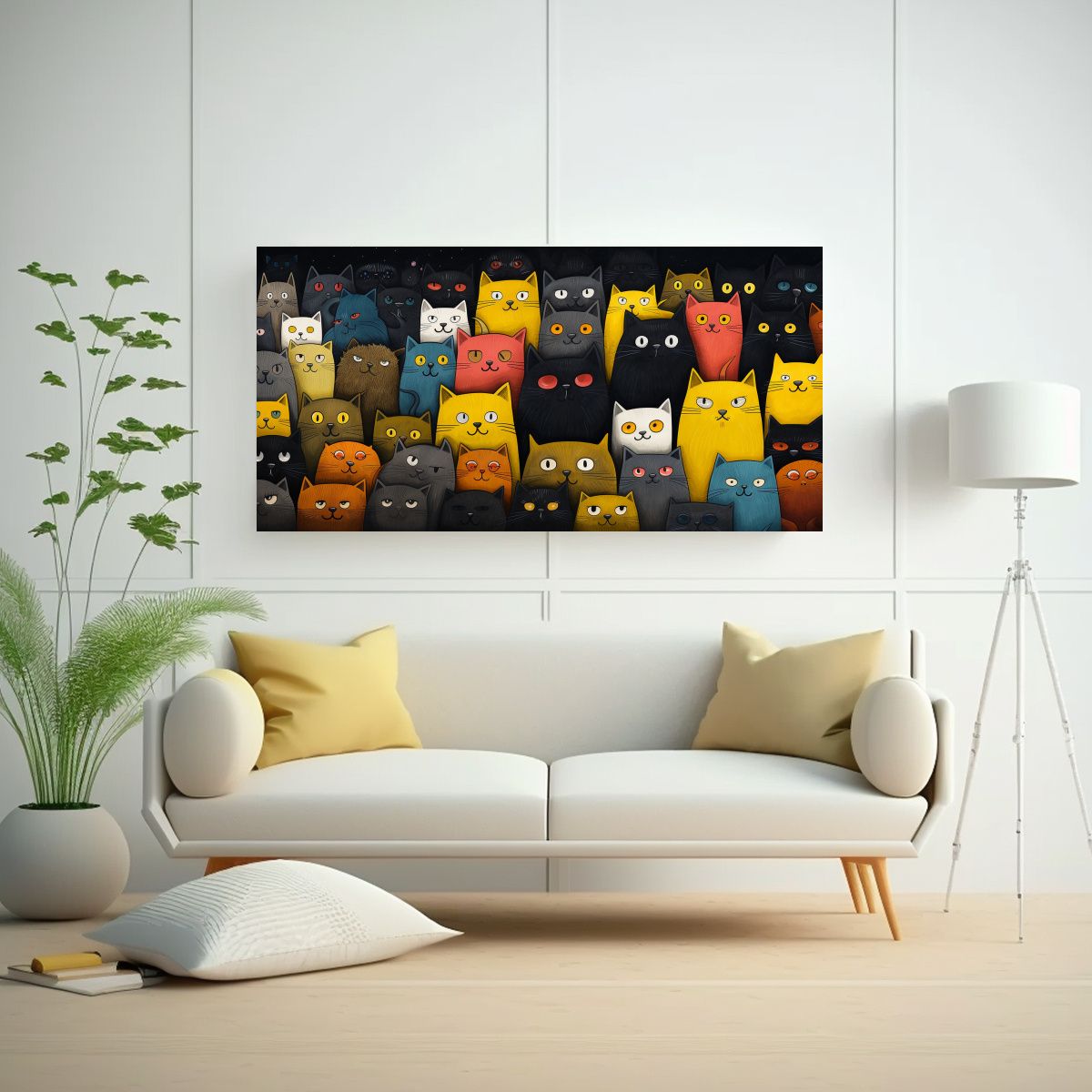 GENERICO - Pintura En Bastidor Gatos En Dibujo Divertido 100x50 Cm