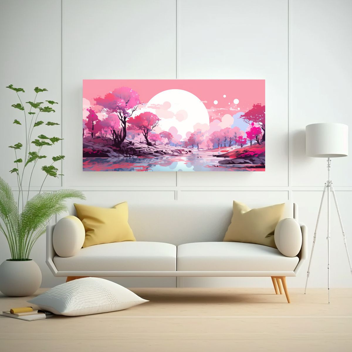 GENERICO - Paisaje Otoñal Alegre Con Colores Rosados De 80x40 Cm