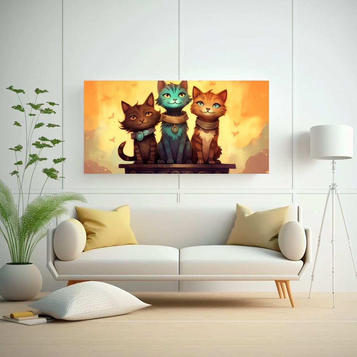 GENERICO - Cuadro De Gatos En Stack Mirando Hacia El Cielo 60x30 Cm