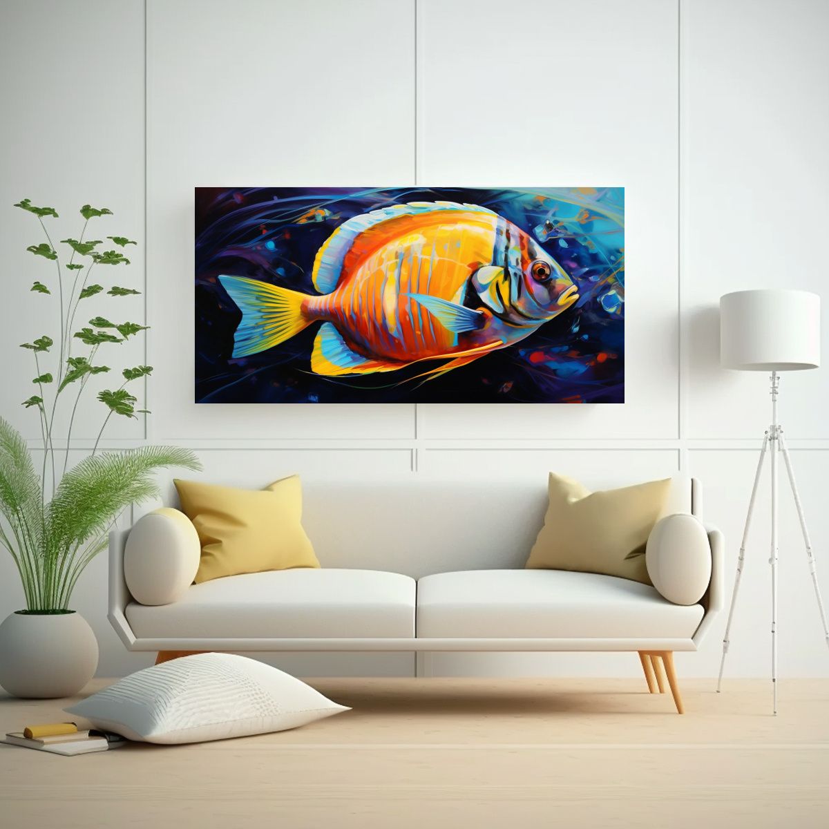 GENERICO - Arte Tela Armonía Peces Ángel Pintura Estilo 100x50 Cm.