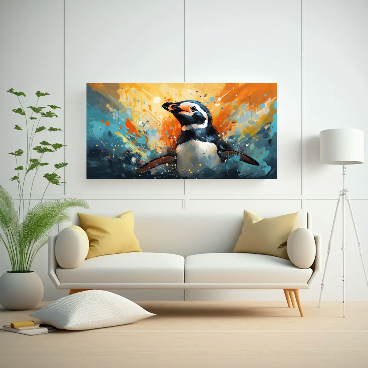 GENERICO - Pintura Original De Lienzo Pingüino En Colores 80x40 Cm