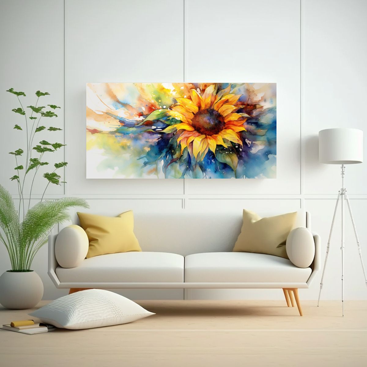 GENERICO - Pinturas Decorativas Sol Girasol Acuarela Estilo 60x30 Cm