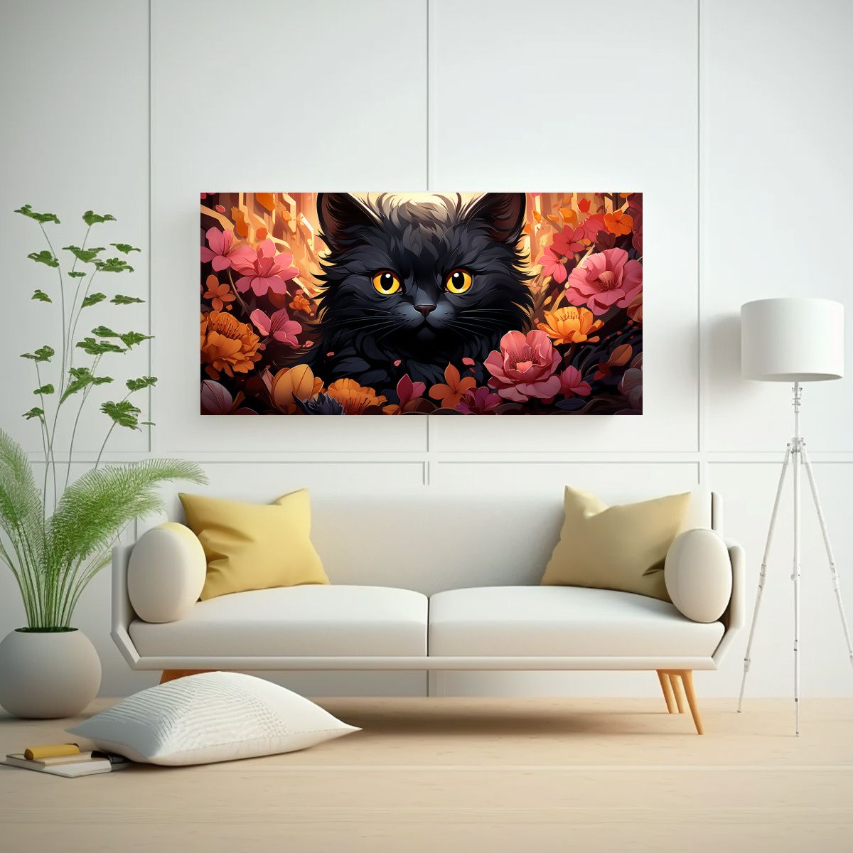 GENERICO - Pinturas Vidrieras De Gatos Negros Sonrientes 60x30 Cm