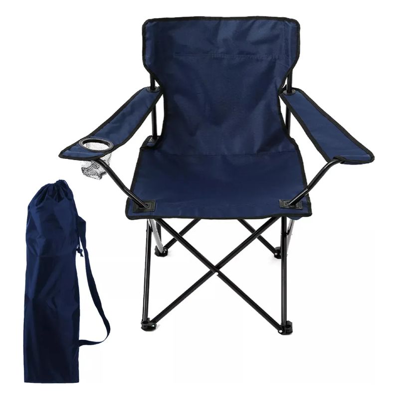 GENERICO - Silla Plegable Con Porta Vaso De Camping Playa Azul Marino