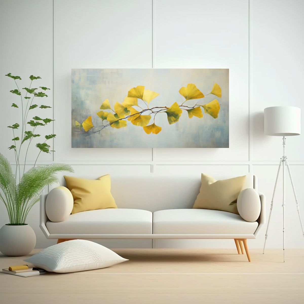 GENERICO - Pintura Abstracta De Hojas De Ginkgo En Aceite De 60x30 Cm