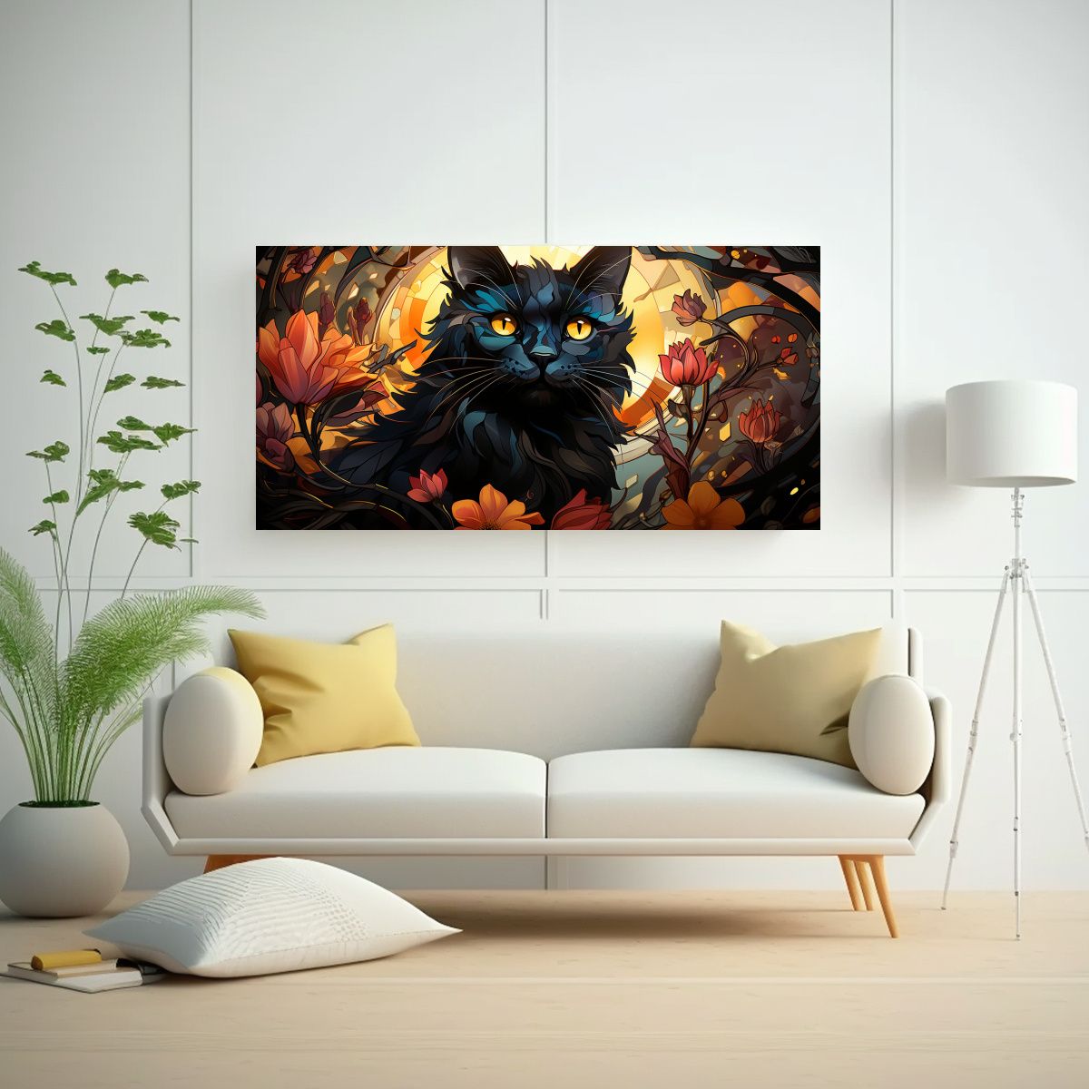 GENERICO - Cuadro Dibujo Mágico Gatos Negros Sonrientes 100x50 Cm.