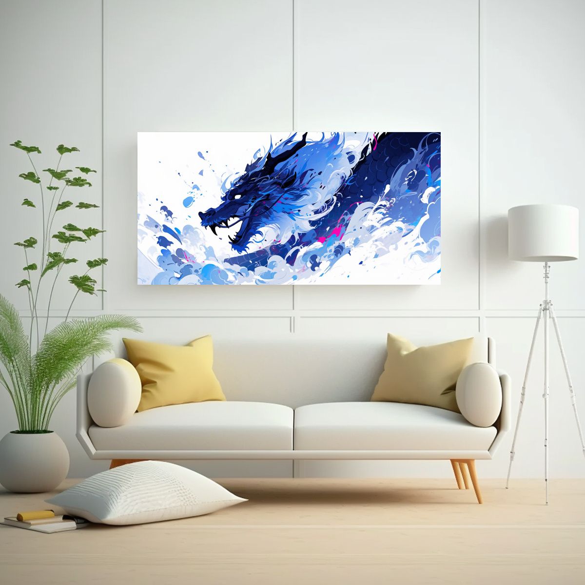 GENERICO - Pintura Decorativa Dragón Blanco Y Azul En 80x40 Cm