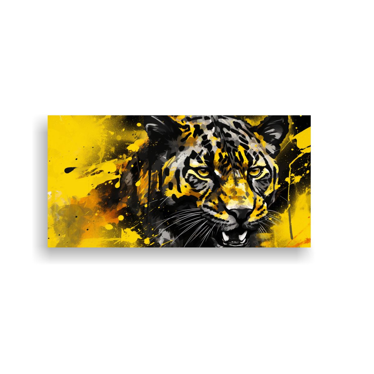 GENERICO - Cuadro Moderno Alegría Pantera Amarilla Y Negra 60x30 Cm