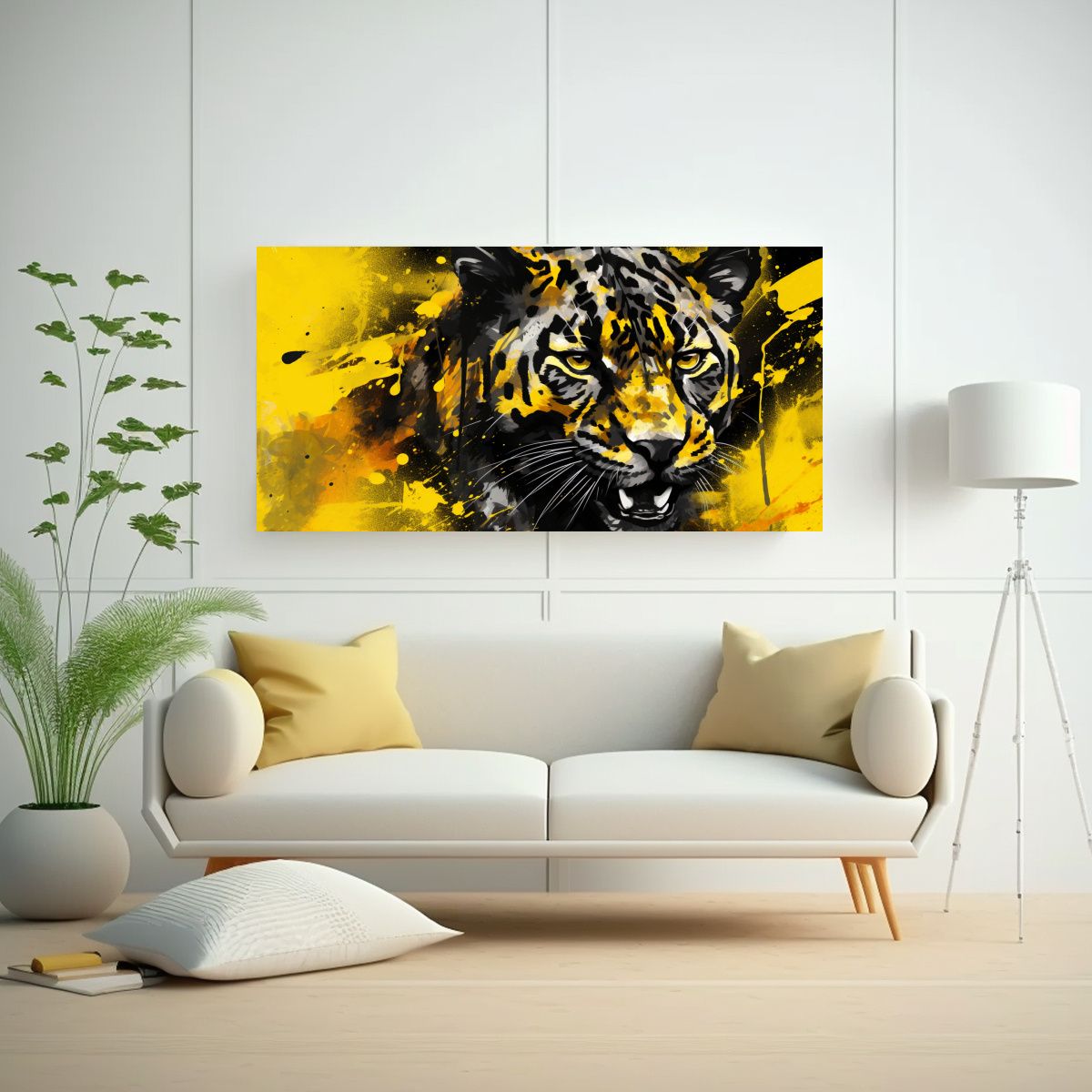 GENERICO - Cuadro Moderno Alegría Pantera Amarilla Y Negra 60x30 Cm