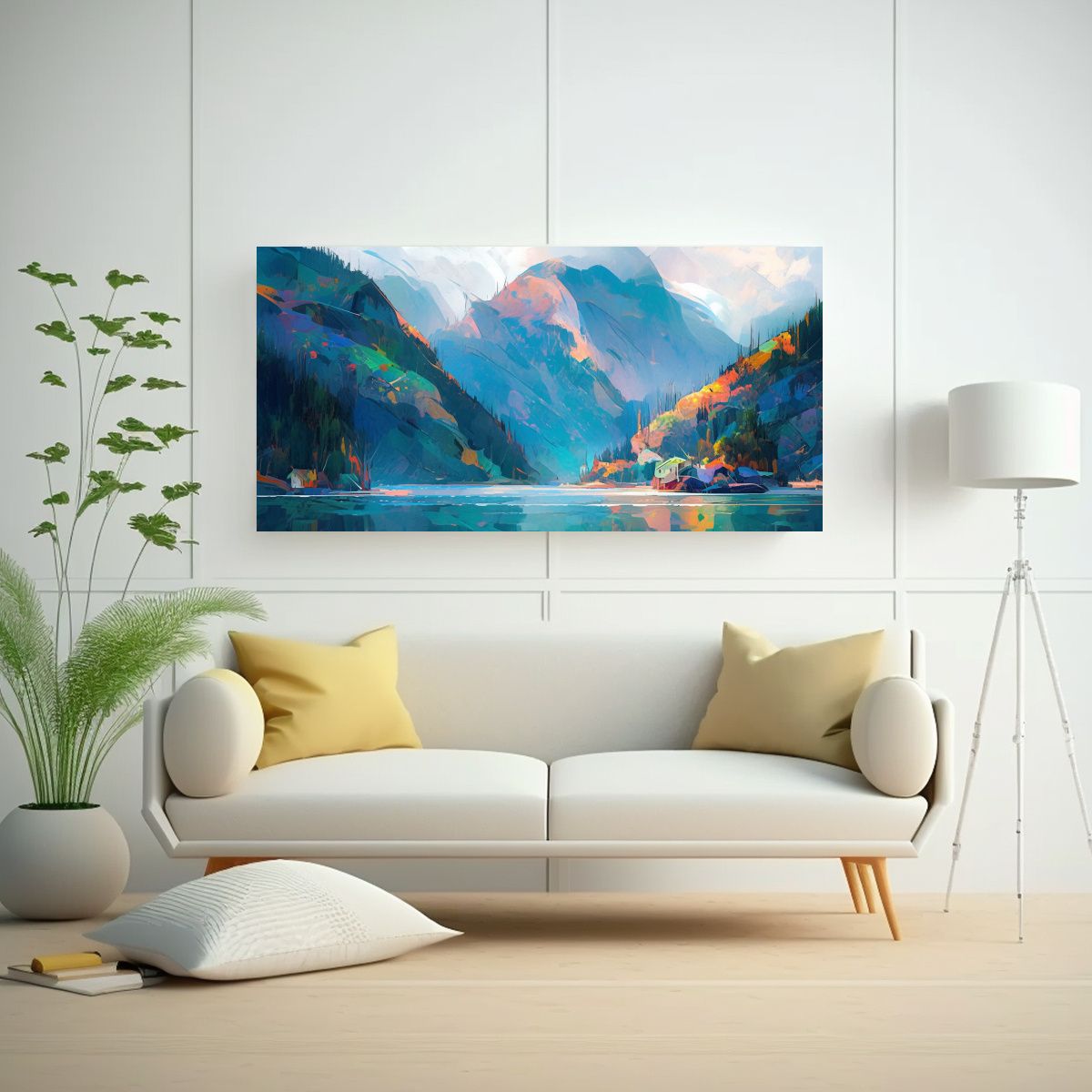 GENERICO - Pintura Abstracta Clásica De Montañas Junto Al 80x40 Cm.