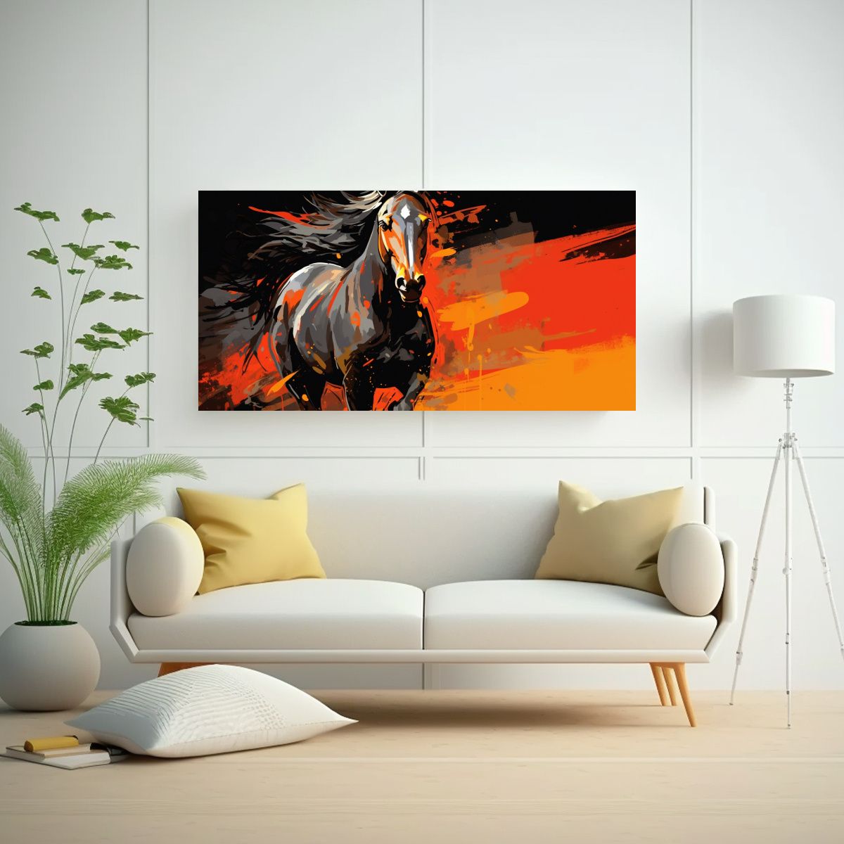 GENERICO - Cuadro Quarter Horse En Colores Naranja Y Negro 60x30 Cm