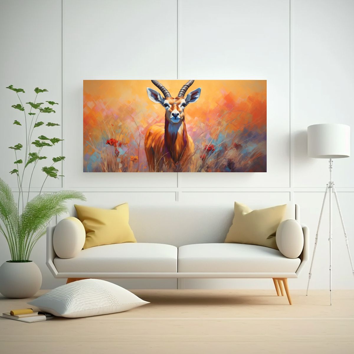 GENERICO - Pintura Al Estilo óleo Temática De Antílope 80x40 Cm