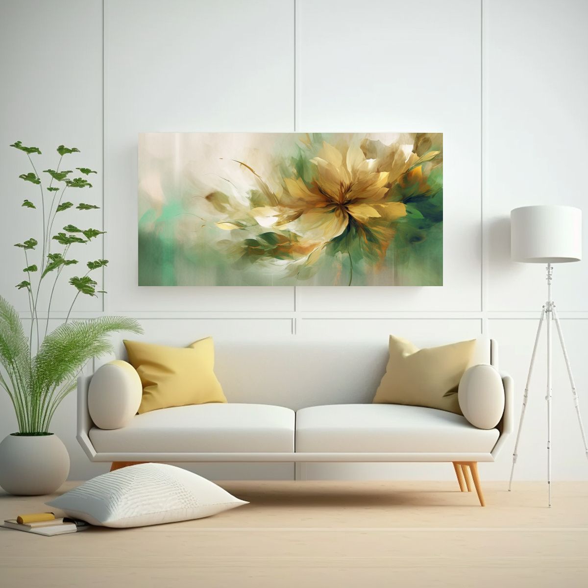 GENERICO - Cuadro Floral Abstracto Verde Marrón 100x50 Cm