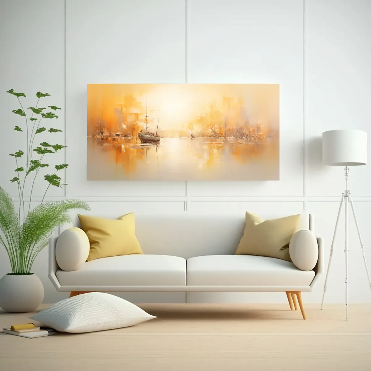 GENERICO - Pintura Decorativa Abstracta De Un Puerto Animado 100x50 Cm