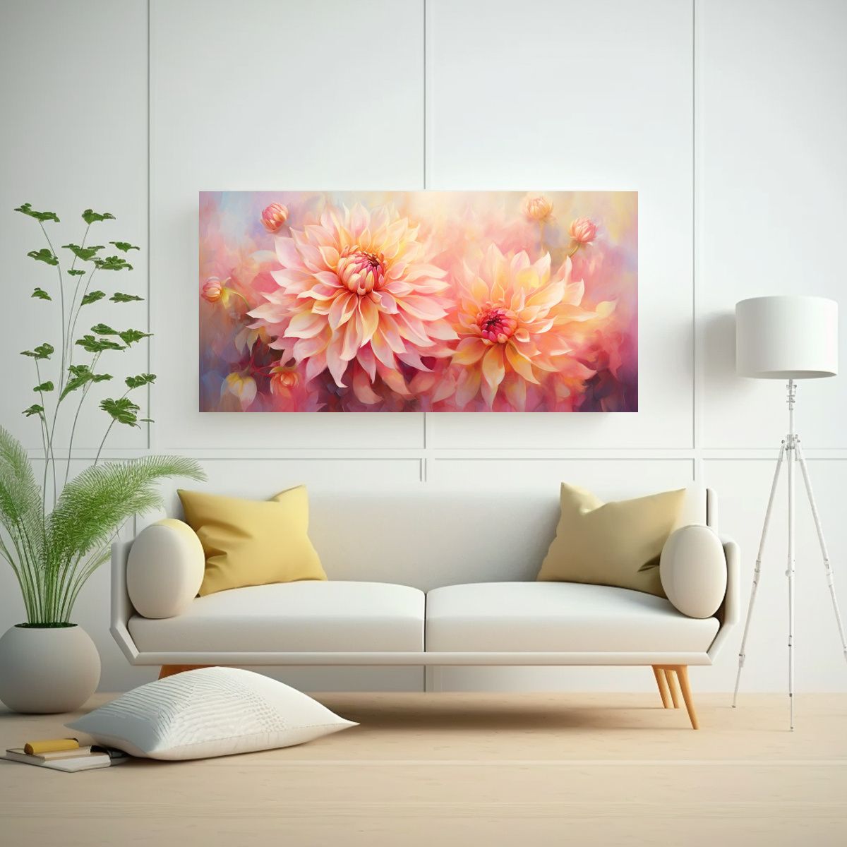 GENERICO - Pintura Abstracta Flores Dahlias En Colores 80x40 Cm
