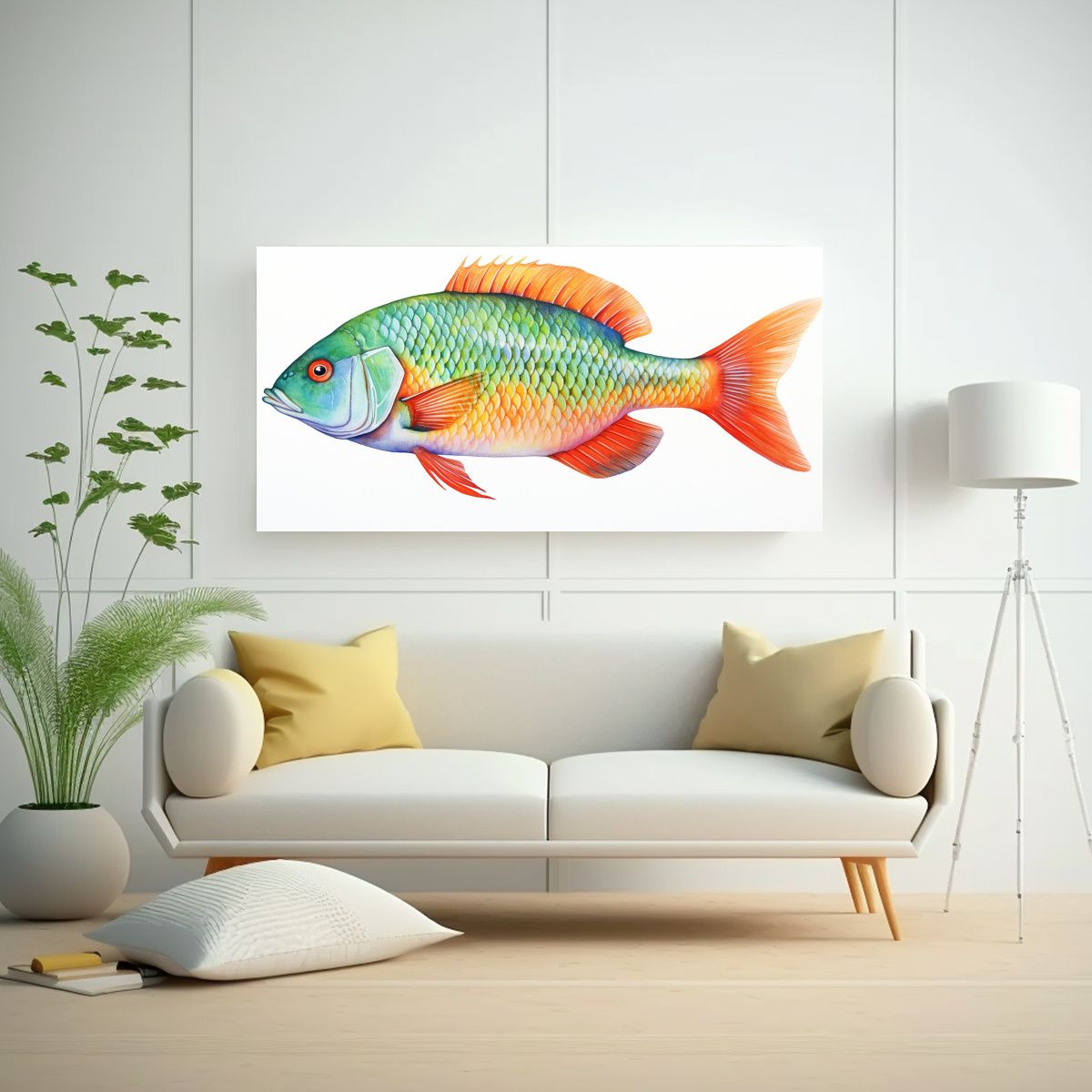 GENERICO - Cuadro Decorativo Acuarela Fresca Peces De Agua 80x40 Cm
