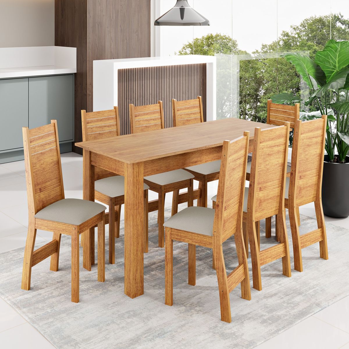 ALTAVISION - Juego Comedor Porto 8 sillas cafe claro
