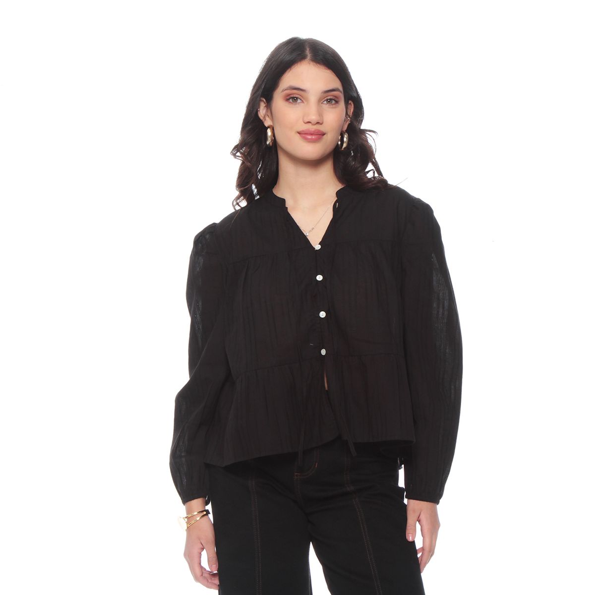 WADOS - BLUSA MANGA LARGA SOLIDA CON LAZO EN DELANTERO