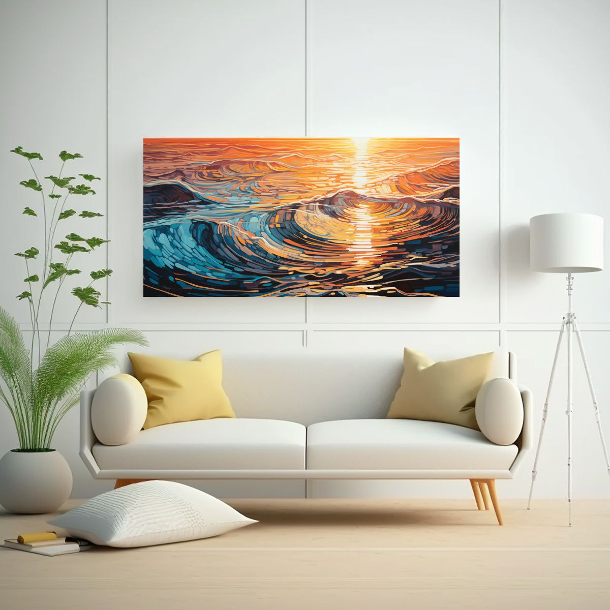 GENERICO - Cuadro Impreso Minimalista De Rizos Abstractos En 100x50 Cm